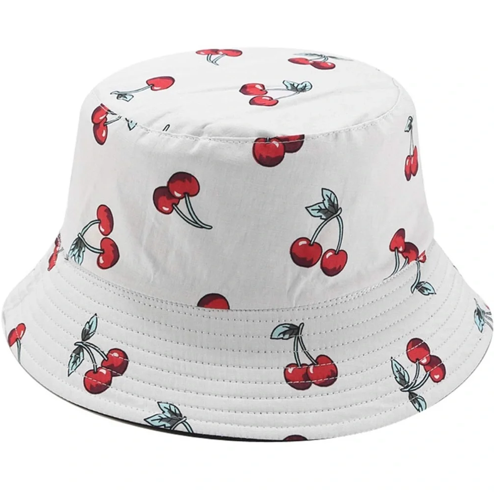 Unisex Cherry Print Double-Side-Wear Reversible Bucket Hat - Picture 1 of 9